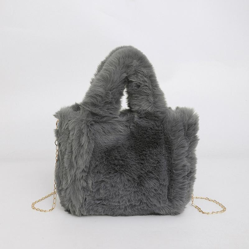 Korean Style Winter Crossbody Bag Fashi Faux Rabbit Fur Handle Shoulder Bag Simple Versatile Texture and Versatile Bucket Bag
