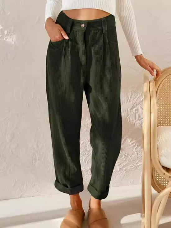 2024 Women's High-Waist Corduroy Autumn Pants - Solid Color, Loose Straight Leg