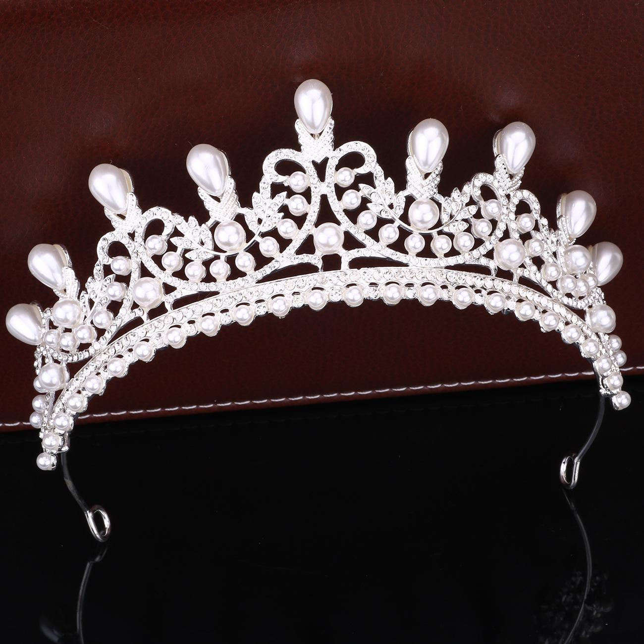 Bruidskroon Tiara Parel Legering Strass Haarband Barok Retro Prinses Verjaardag Haaraccessoire voor Vrouwen white