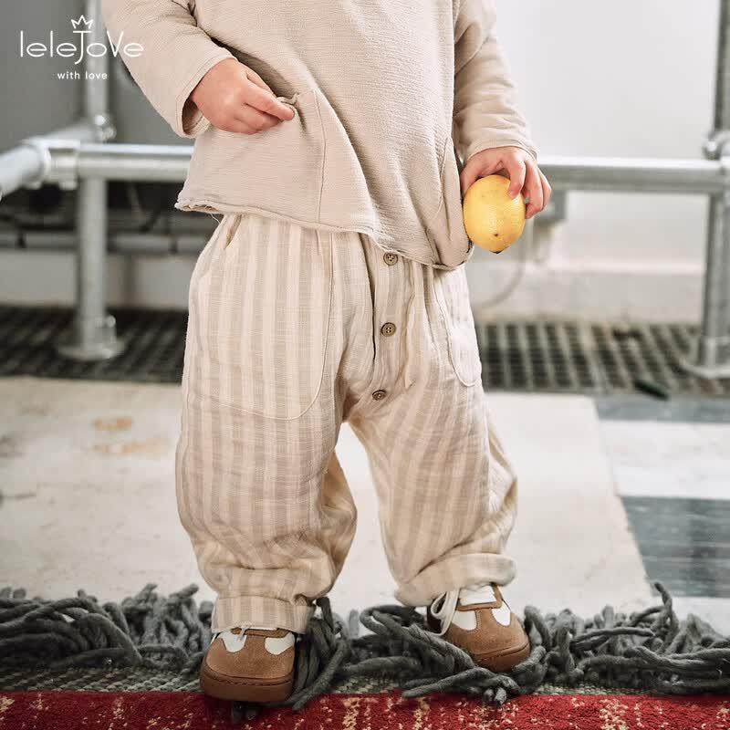 LELE JOVE Kids Nordic Style Striped Cotton Trousers 120