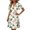 Women's Horn Sleeve Short Sleeve Casual Dress Plant Floral Print V-Neck Dress