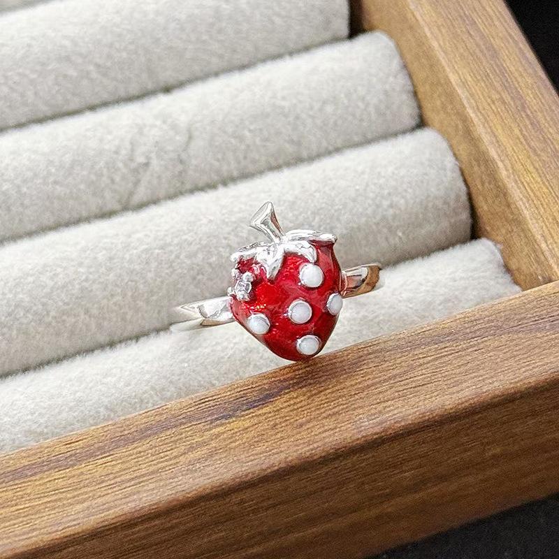 Fruit Series Grape Pineapple Cherry Strawberry Enamel Zir*****Pen Ring Niche High-End Feeling Stacked Ring Woman