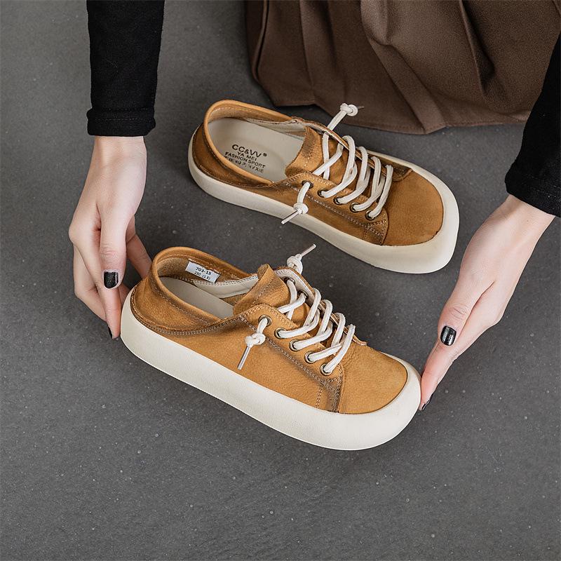 

Женские ретро-туфли из натуральной кожи белого цвета без застежек, новый стиль 2023 г. 38 коричневый/жёлтый