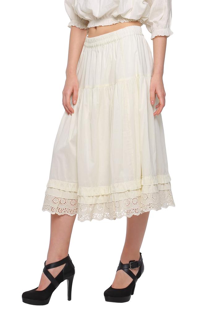Moomaya Solid Skirts For Women Knee Length Cotton Flared Girls Skirt
