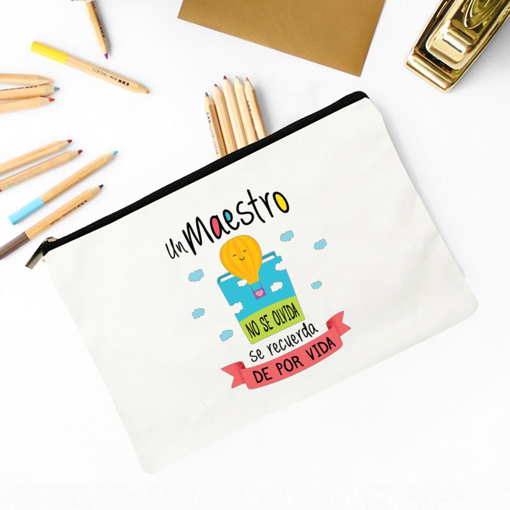 Spanish Printed Makeup Bag Female Travel Neceser Cosmetic Pouch Travel Toiletry Organizer School Pencil Bags Gifts for Teacher