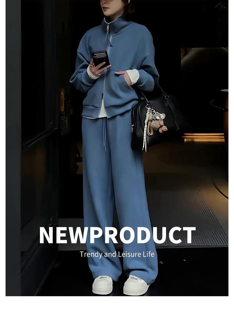 2025 Autumn/Winter Casual Warm Luxury Loose Wide-Leg Pants Two-Piece Set