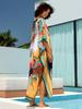 EDOLYNSA 2024 Bohemian Chic Print Plus Größe V-ausschnitt Fledermaus Ärmel Kaftan Frauen Sommer Urlaub Strand Kleid Bademode Cover Up Lose Robe