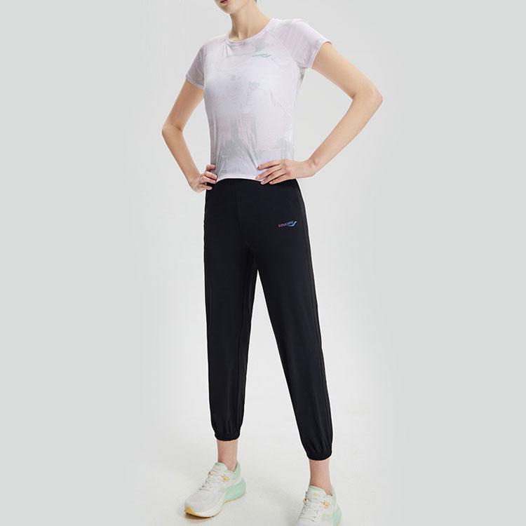 SAUCONY Logo Elastic Waistband Tapered Quick-Dry Knitted Sports Pants Women Pants Black SC1239070-1