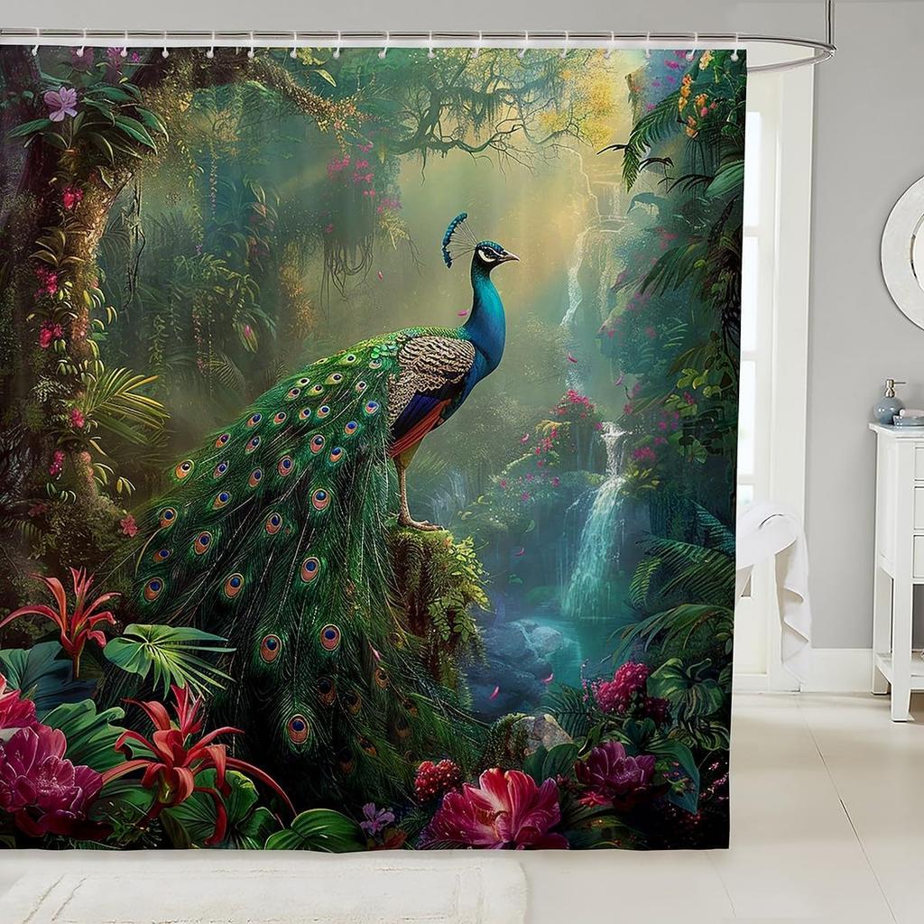 Japanese Style Moon Cherry Blossom Shower Curtain - Romantic Night Sky Scenery Bathroom Decor Women - Exotic Pink Waterproof