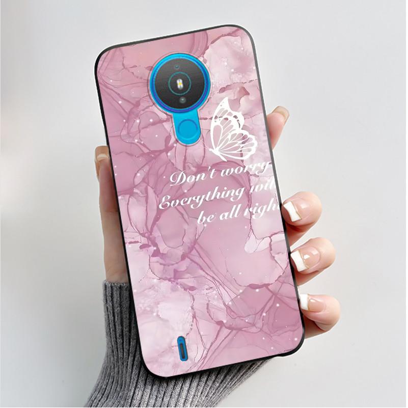 For Nokia 1.4 TA-1322 Nokia 3.4 TA-1288 TA-1285 TA-1283 Case Fashion Flower Painted Phone Casing Black Soft Silicone Back Cover