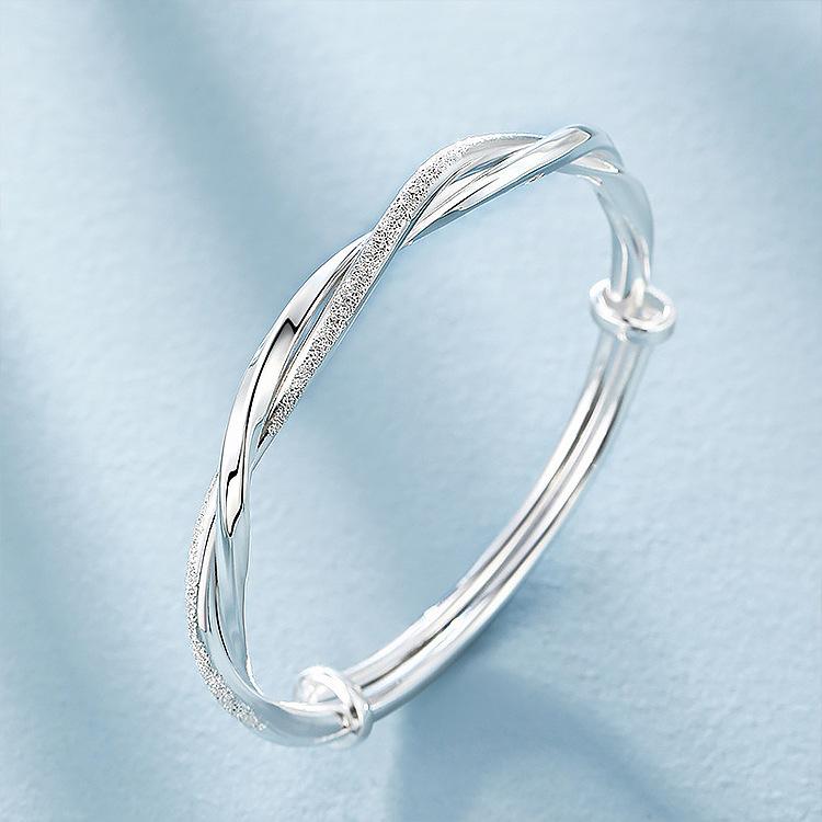 Wholesale Fine 925 Sterling Silver Bangles Bracelet Charms Heart Open for Women Lady Jewelry Adjustment Cuff Wedding Gift
