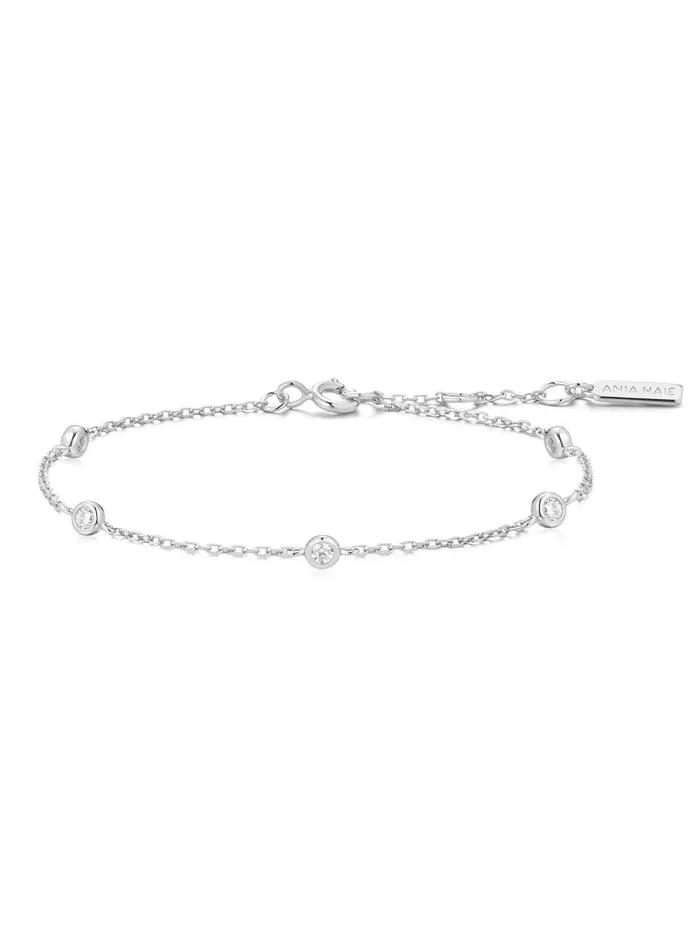 Silver Classic Bezel Setting Station 925 Silver Bracelet B074-02H.