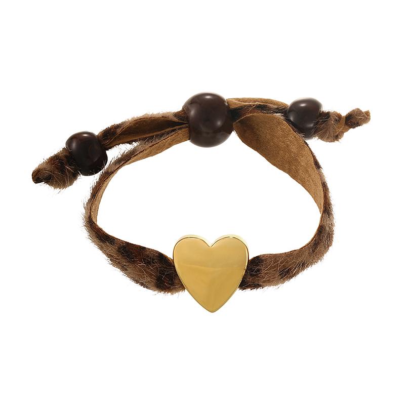 Boho Chic Love Theme Wrist Accessories-Vintage Amber Bead Stretch Bracelet&Punk Style Red Heart Metal Link Bracelet PartyJewelry