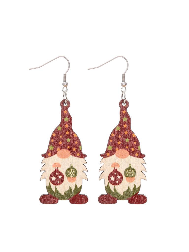 Christmas Cute Gnome Christmas Tree Pendant, Earrings Wooden Double Sided Earrings Christmas Gifts