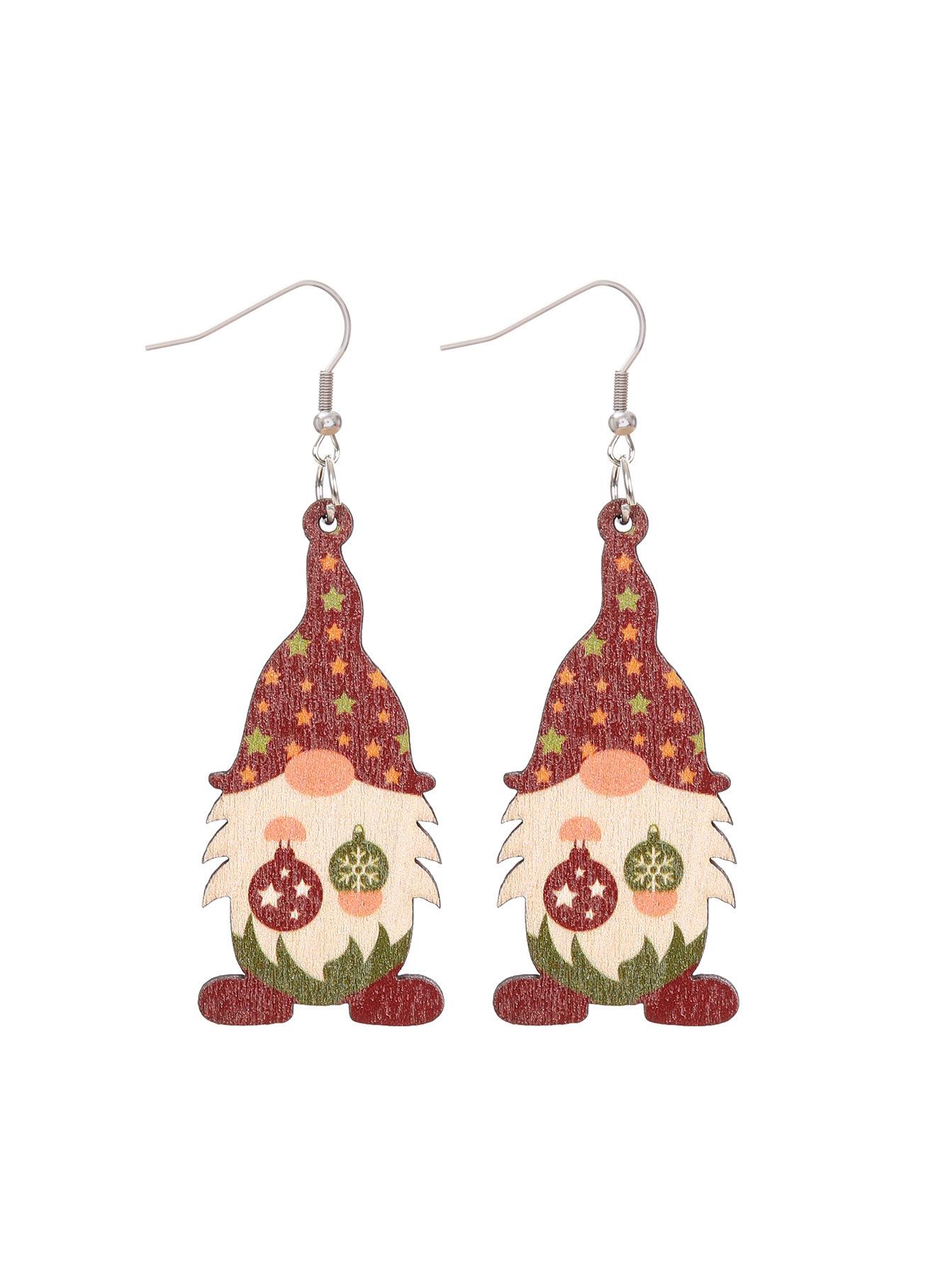 

Christmas Cute Gnome Christmas Tree Pendant, Earrings Wooden Double Sided Earrings Christmas Gifts
