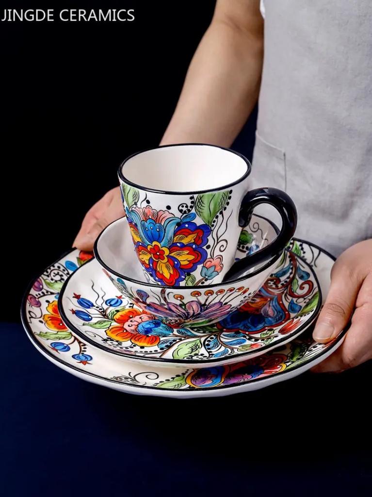 Exquisite Ceramic Plate Western Food Steak Plate Household Hand-painted Porcelain Dinner Plates Salad Bowl Kitchen Accessories