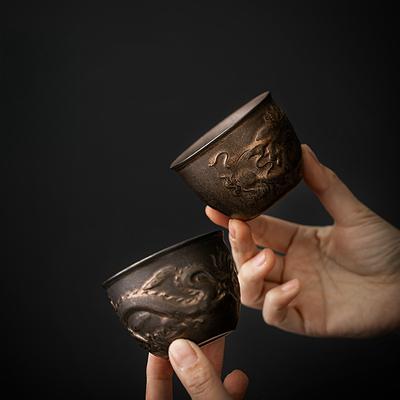 כוס תה קרמית וינטג' 120 מ"ל עם עיצוב דרקון, סט תה קונג פו בקיבולת גדולה, ספל תה מזרחי עתיק לטקס גונג פו