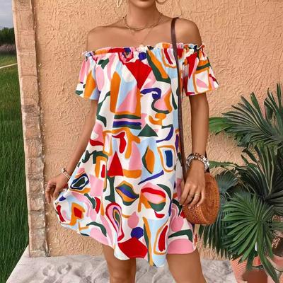 Summer New Elegant Women's Print Off-the-shoulder Dress