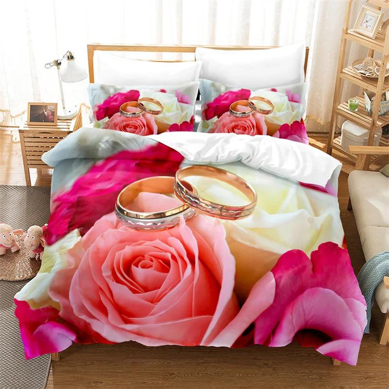 Deluxe Rose Queen Bedding Set Beautiful Flower Duvet Set Romantic Flower Three-Piece Set