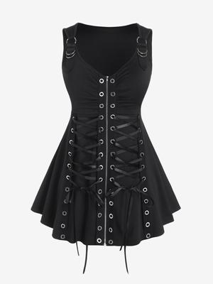Rosegal Lace Up Grommets Full Zipper Gothic Tank Top