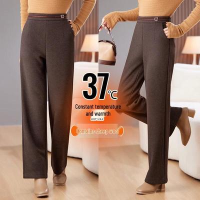 Passter Mid-Aged Women's Autumn/Winter Straight-Leg Fleece-Lined Pants