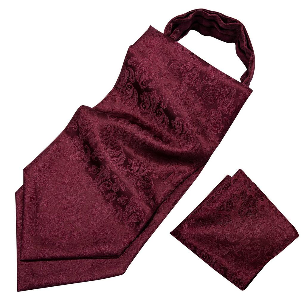 Barry.Wang Formell bryllup Cravat Slips Lomme Firkantede Mansjettknapper Silk Paisley Plaids Ascot slipssett