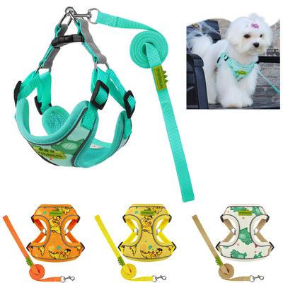 Dog Harness Leash Set Dinosaur Pattern Puppy Chest Strap for Cat Chihuahua Harness Yorkie Collar Small Mudium Dog Walking Lead