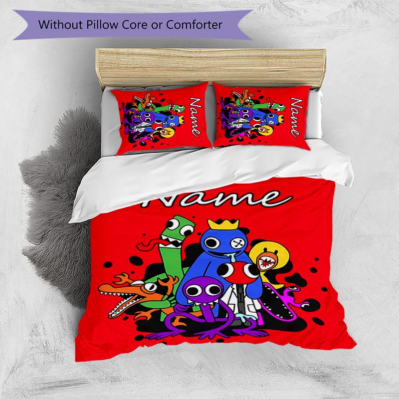 3pcs Custom Name Rainbow Friends Bedding Set Duvet Cover Closure Includes 1 Duvet Cover & 2 Pillowcases for All Seasons Bedroom Decor
