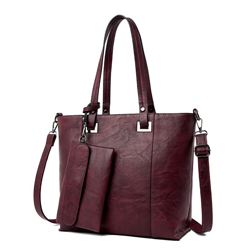 

Комплект из 2 предметов, модная женская повседневная сумка-тоут, высококачественные сумки и кошельки из искусственной кожи, полезная большая сумка-шопер на молнии, новинка 2022 г. красный