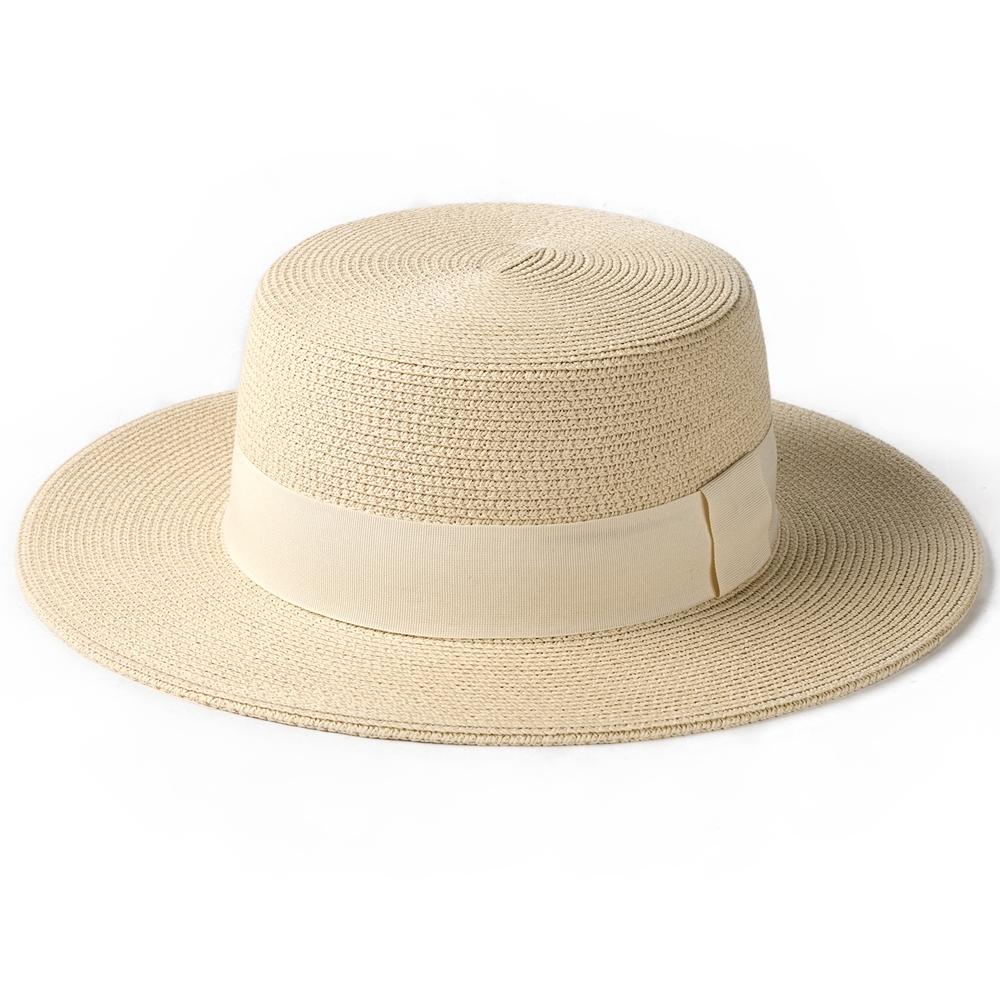 Unisex Flat Top Boater Sun Hat - Foldable Straw Hat for Men & Women Summer Travel & Beach with Wide Brim UV Protection