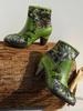 Johnature Retro Genuine Leather Patchwork Jacquard Fabric High-heeled Women's Short Boots