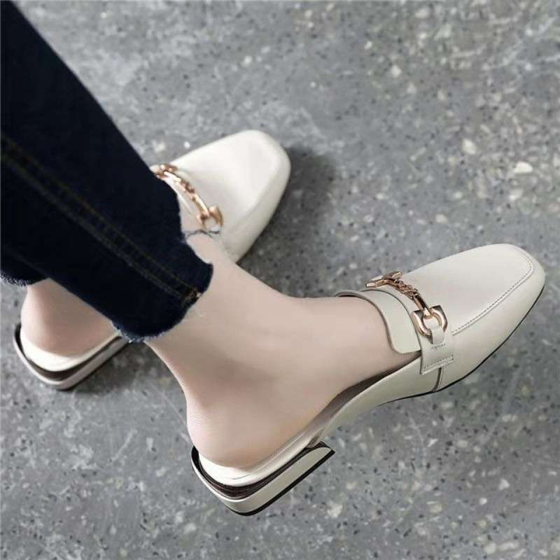 Thick Heel Bag Head Half Slippers Women's 2025 Summer Fashion Cool Slippers Women's New Women's Half Slippers Women's Going Out