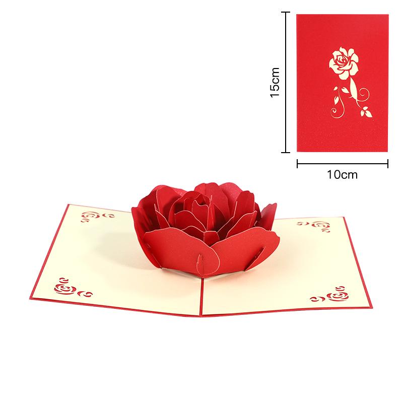 3D pop-up открытка-валентинка с розой - Ручная открытка с пожеланием на свадьбу