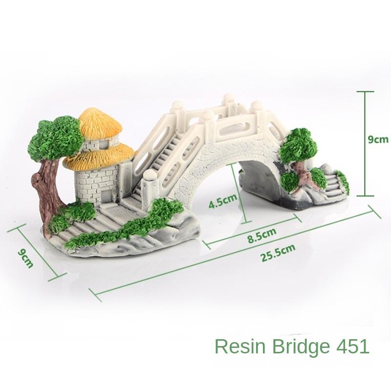 Fish tank landscaping resin desktop ornament rockery aquarium decorative stone house small bridge aquatic grass new Chineseretro