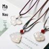 Elegant Natural White Agate Pendant Necklace with Wire Wrap, Fine Cord, Hanfu Inspired, New Chinese Style
