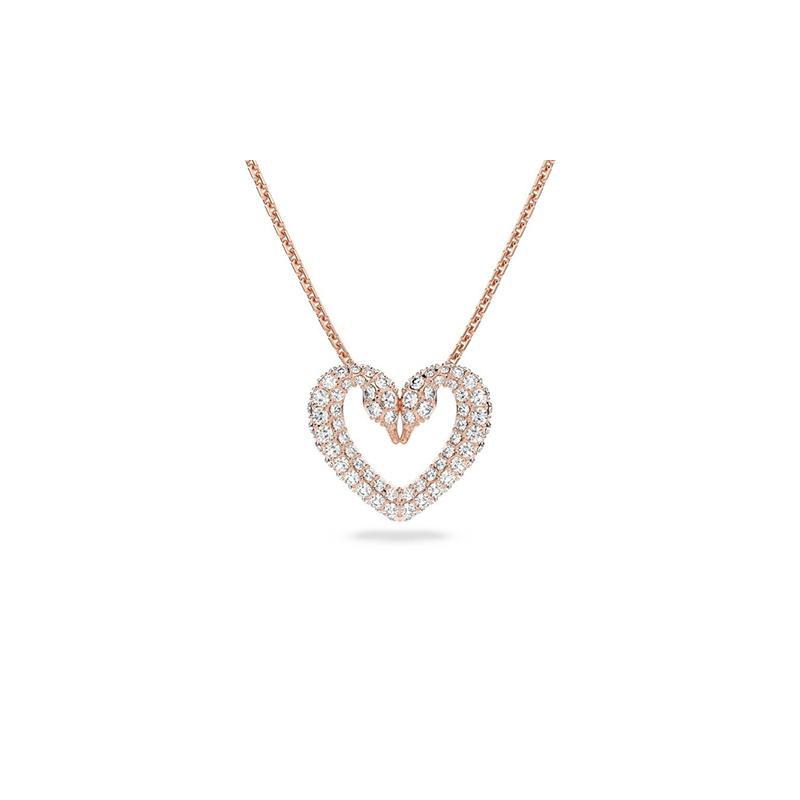 Swarovski Sublima SWAN Double Swan Heart Rose Gold Plated Necklace for Women 5628657