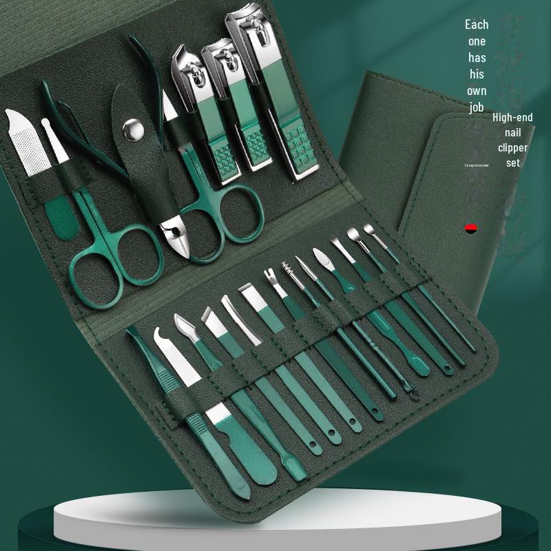 20-Piece Dark Green Stainless Steel Nail Clipper & Manicure Set