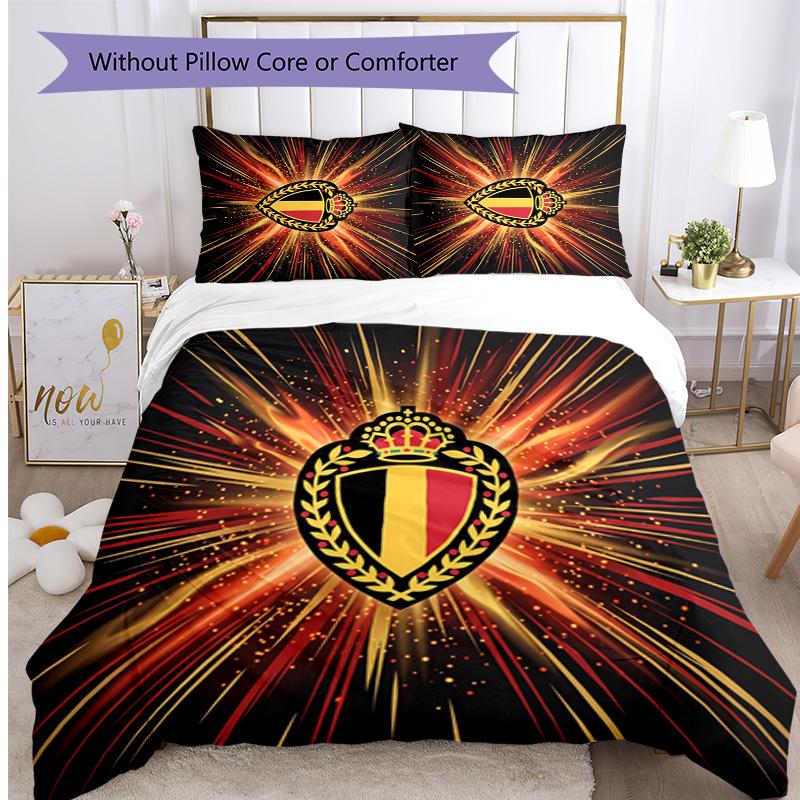 Set Biancheria da Letto Stampata Calcio Belgio 3 Pezzi Copriletto Traspirante Accogliente come Regalo per Inaugurazione Casa o Festa