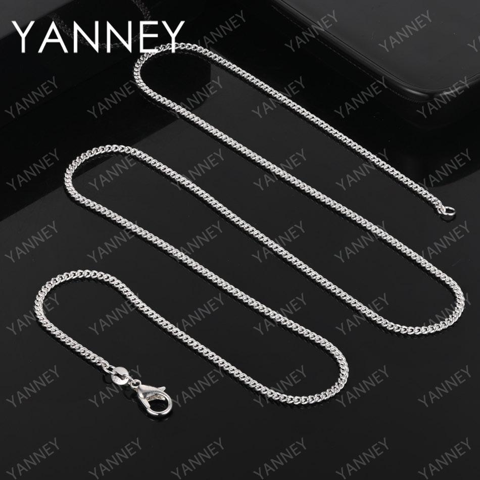 

925 Sterling Silver 2MM 16-30 Inches Side Chain Necklace Women Men Fashion Charm Wedding Party Hip Hop Jewelry 40cm