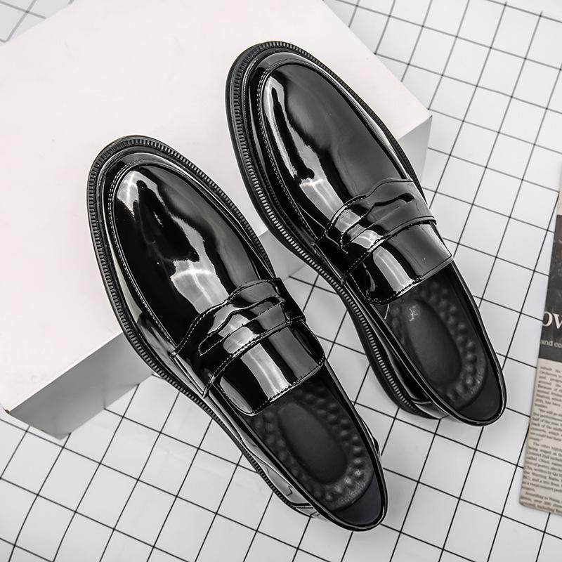 Men's Patent Leather Slip-On Loafers: Casual Thick Sole, Perfect for Photography & Weddings.