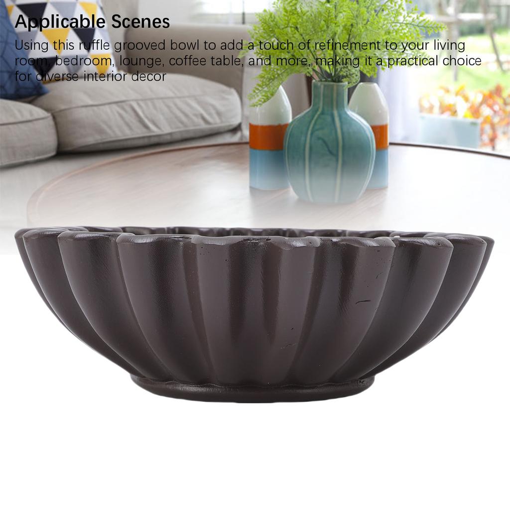 14.5CM Grooved Ruffle Bowl Handcrafted Bowl Decoration for Coffee Table Bookshelf Living Room Desk