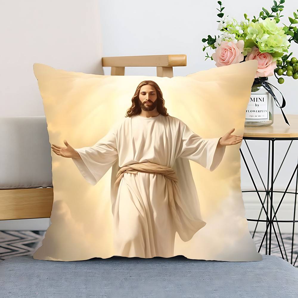 Funda de Almohada Jesús Funda de Cojín Funda de Almohada de Poliéster Decorativa para Sofá Funda de Cojín Decoración del Hogar