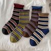 Socks Retro Hong Kong Style Striped Pure Cotton Medium Tube Socks Tide Season Boneless Crimping Color Matching Pile Socks Women
