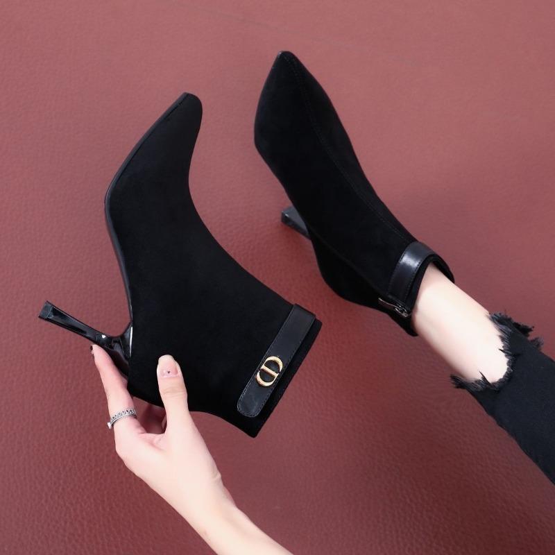 

Полусапожки на высоком каблуке, новая осенняя мода, средний каблук, замшевые, остроносые, универсальные, с боковой молнией, ботинки Мартин 34