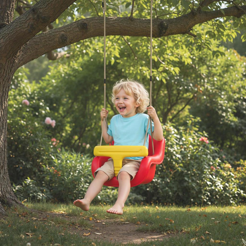 Children Outdoor Swing, High Backrest, Safety Bar, Red and Yellow