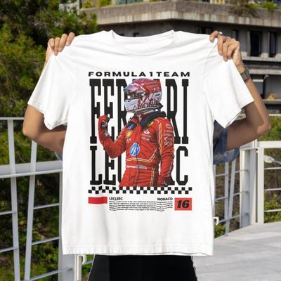 Charles Leclerc Ferrari F1 #16 Monaco Coureur Vintage Grafisch T-shirt, Unisex Oversized Streetwear, Formule 1 Fan Cadeau