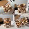Geometric Striped Vintage Coffee Brown Enamel Wide Cuff Bracelet Open Bracelet  Daily Party