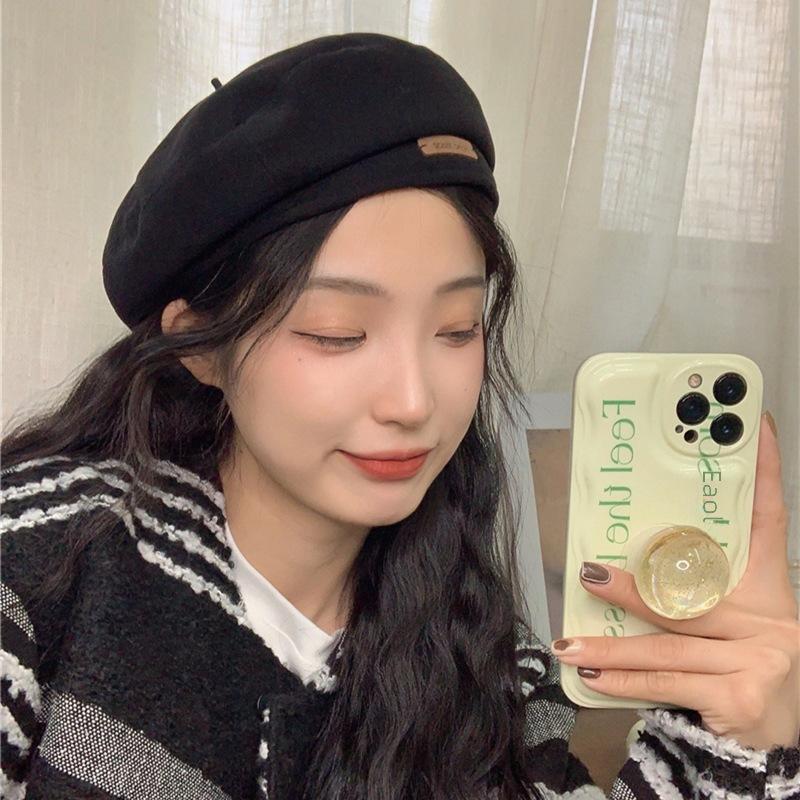 Modern Woolen Beret Hat For Women Winter Large Head English Painter Cap