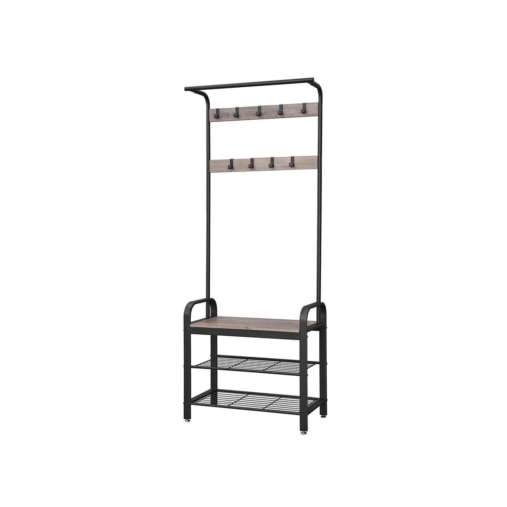 VASAGLE Coat Rack, Coat Stand with Shoe Storage Bench, 4-in-1 Design, with 9 Removable Hooks, a Clothes Rail, for Hallway, Entrance