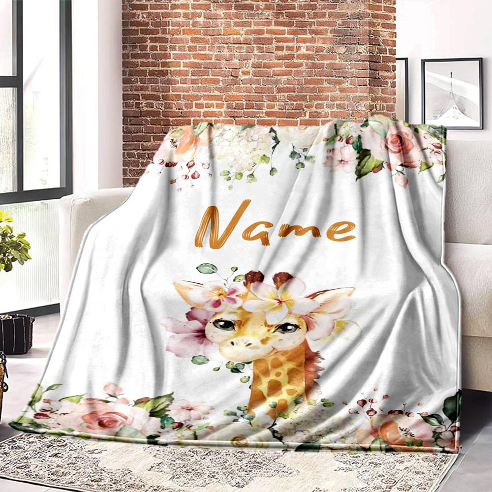 Floral Giraffe Home Customize Your Name Blankets Comfortable Soft Lightweight Allseason Multipurpose Blanket For Picnics Sofas Offices Beds Living